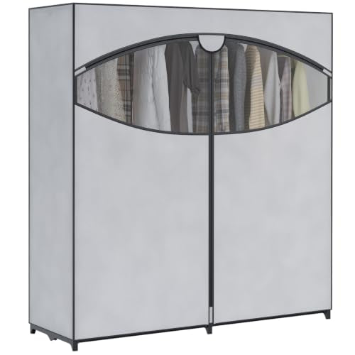 Light Grey 60-Inch Portable Clothes Closet with Cover & Metal Rack