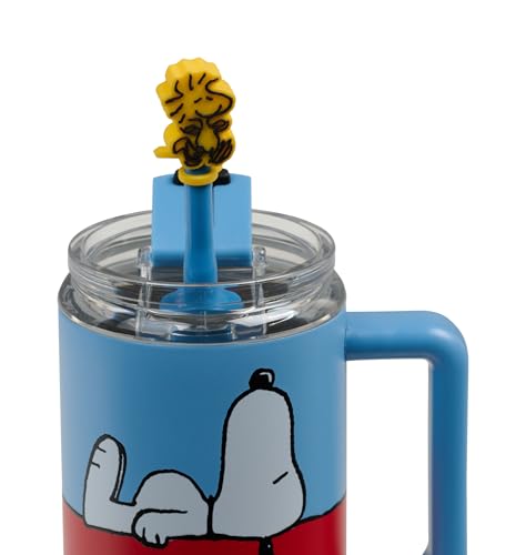 Snoopy Peanuts 32 oz Travel Mug with Doghouse & Woodstock - Leakproof Flip Lid