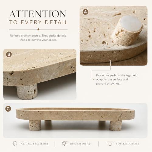 Natural Travertine Bathroom Vanity Tray with Raised Legs and Non-Slip Feet