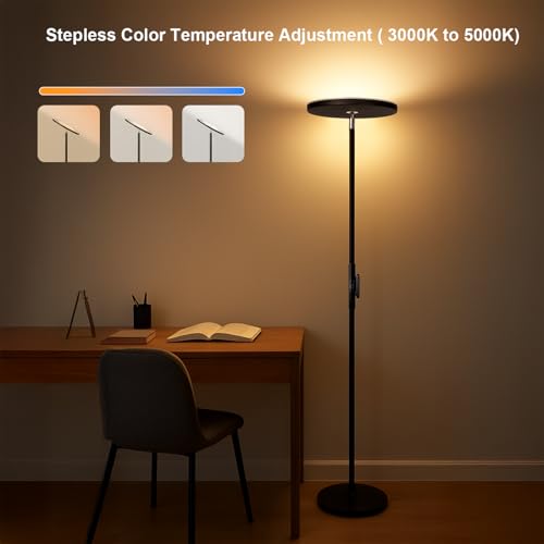 JOOFO LED Torchiere Floor Lamp with Remote & Stepless Dimming Black