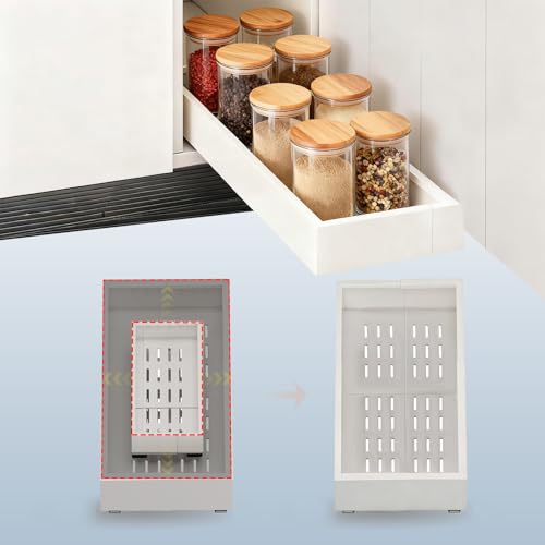 White Expandable Pull Out Cabinet Organizer 7-11 W x 17-24 D Adhesive