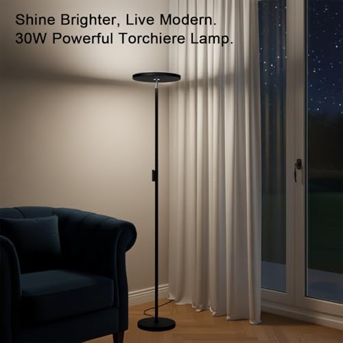 JOOFO LED Torchiere Floor Lamp with Remote & Stepless Dimming Black