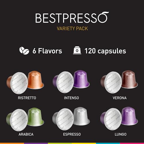 Bestpresso Coffee Pods Variety Pack 120 Capsules for Nespresso Original Machines, 6x20 Count