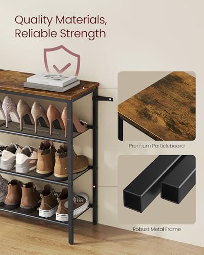 VASAGLE 5-Tier Shoe Rack - Rustic Brown Metal Mesh Organizer for 18-24 Pairs, Adjustable Shelves