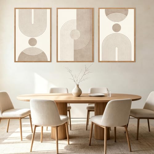 BINCUE Beige Neutral Geometric Canvas Wall Art Set of 3 16x24 Inches Mid-Century Modern Decor