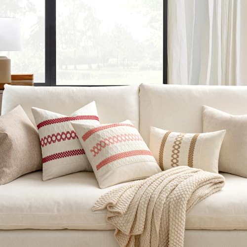 MIULEE 18x18 Red Boho Macrame Throw Pillow Covers Set of 2