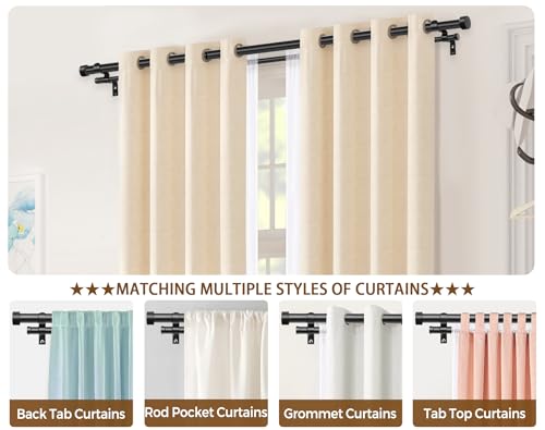 Double Curtain Rod Set 140-180 Inches Black - Telescoping Metal Drapery Rods with Finials
