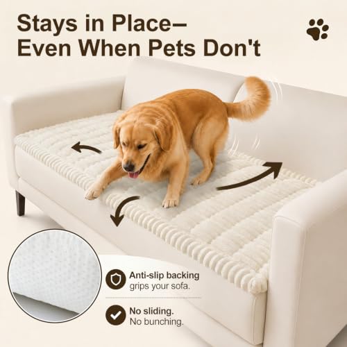 Pet Sofa Cover for Dogs - Non-Slip Fuzzy Couch Protector 27.6x70.9 White