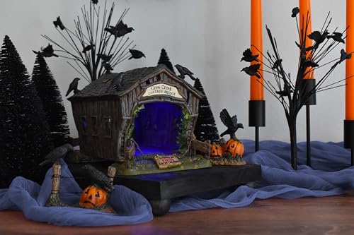 Department 56 Halloween Crow Creek Covered Bridge Lit Figurine, 4.72 Inch, Multicolor