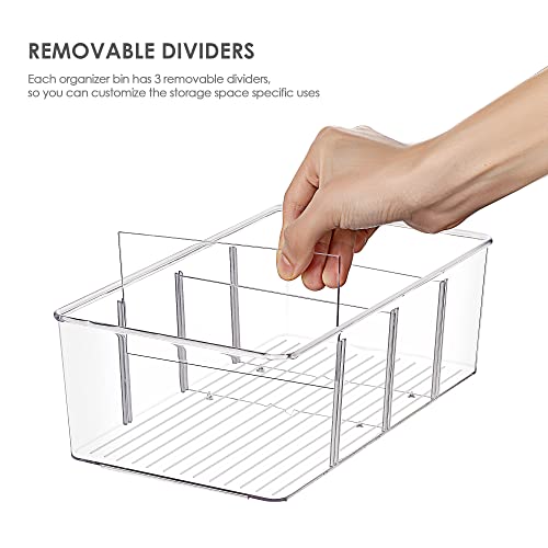 8 Pack Food Storage Organizer Bins - Clear Plastic with Removable Dividers
