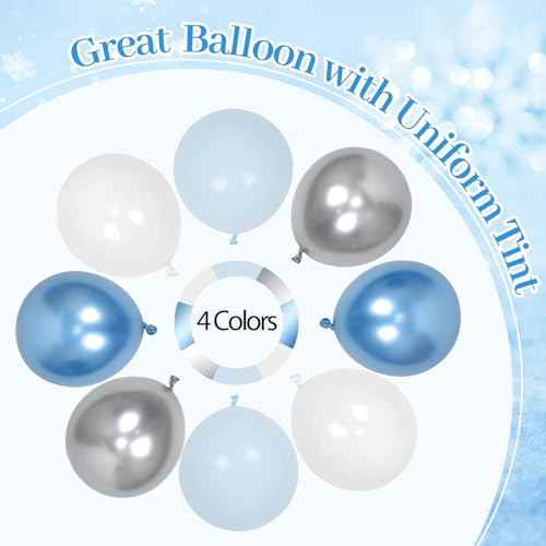 Blue Snowflake Balloon Arch Kit with Metallic White Pastel Blue and Sliver Balloons Snowflake Balloon for Baby Shower Birthday Party Decorations