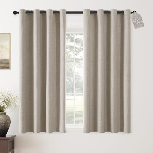 ChrisDowa Linen Blackout Curtains 63 Inch Length 100% Curtain