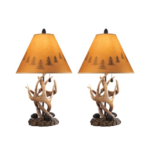 Rustic Set of 2 Mountain Retreat Table Lamps with Silhouette Shades