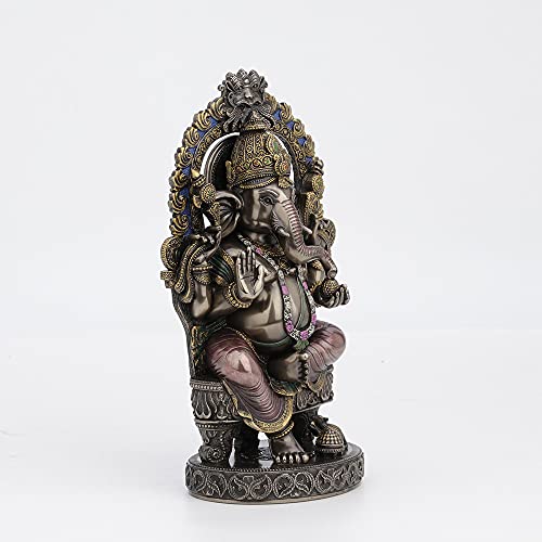 Lord Ganesha Sitting on Throne Statue - Hindu Elephant God Decor 10.25 Inch