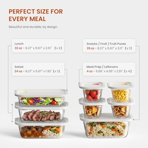 Assorted Sizes Glass Food Storage Container Set with Click-Together Lids - 8-Piece Modular Meal Prep System