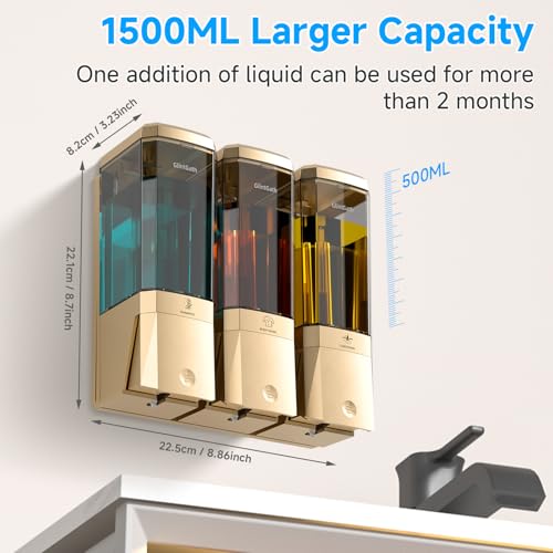Gold 3 Chamber Shower Dispenser - Wall-Mounted No Drill Shampoo Conditioner