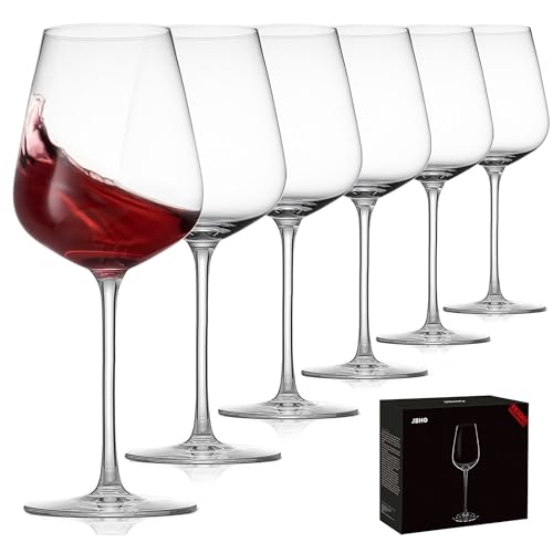 Set of 6 Hand Blown Bordeaux Wine Glasses - 18 Ounce Lead-Free Crystal, Elegant Gift Packaging