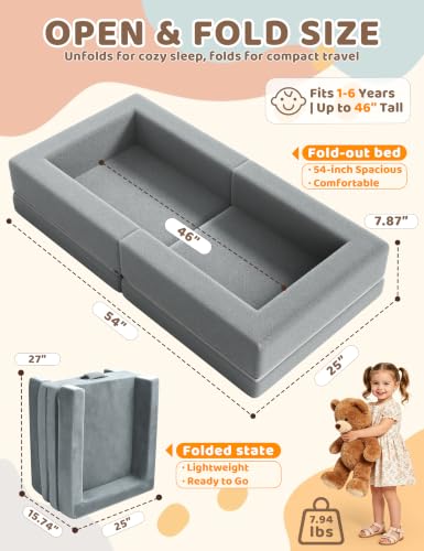 Dessports Grey 54-Inch Portable Foldable Toddler Travel Bed for Kids