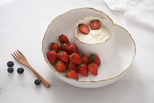 Pampa Bay Portofino Plata Round Chip and Dip Server - White & Gold Porcelain 9in