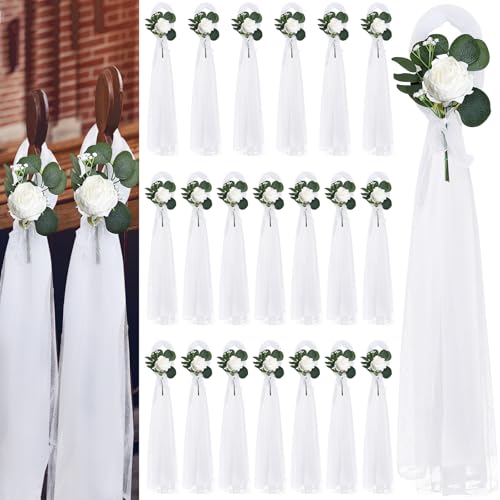 Wedding Aisle Decorations Set - White Flowers & Tulle for Ceremony