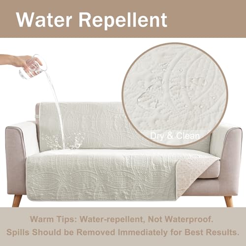 Quilted Sofa Slipcovers with Pockets, Anti-Slip Medallion Designed