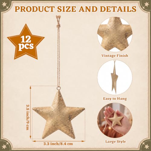 Shimeyao 12 Pcs Mini Gold Star Christmas Ornaments 3.5 Inch Bell-Free Holiday Decor
