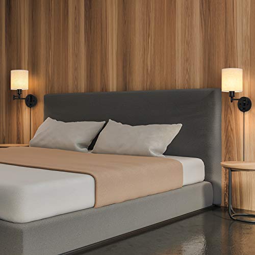 CADUKE Linen Plug-in Wall Sconce Set of 2 Swing Arm Wall Lamps - Modern Farmhouse Style