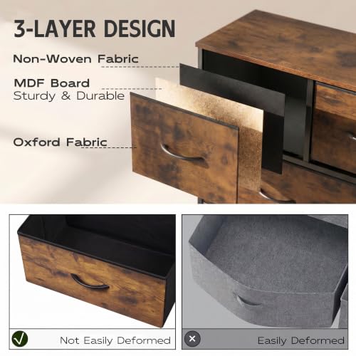 WLIVE Rustic Brown 9-Drawer Dresser with Wood Grain Finish for Bedroom