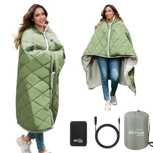Green Battery-Operated Heated Blanket Hoodie Throw for Outdoors - 70.8"x51.2"