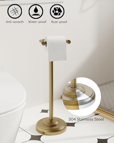 Brushed Gold 22" Stainless Steel Freestanding Toilet Paper Holder with Weighted Base - No Storage