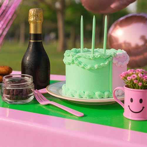 4Pcs 2in1 Witch Birthday Party Decorations Tablecloth, 54" x 108" Pink and Green Kitchen Table Cloth Disposable Rectangle Plastic Table Cover for Kids Baby Shower Wedding Party Supplies