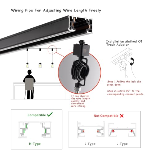 Mirrea Black H-Type Track Lighting Pendants, Adjustable 3-Pack - E26 Compatible