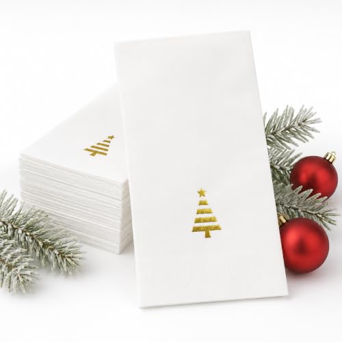 Tbsone Christmas Dinner Paper Napkins - 100 Pack, Holiday Guest Towels, 3-Ply, Festive Foil Tree Design