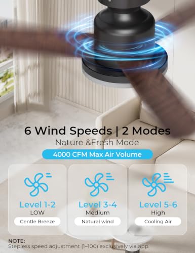 SMAVISTA 42-Inch RGBW LED Ceiling Fan Light with Remote - Black + Walnut, Flush Mount, Dimmable & WiFi Compatible