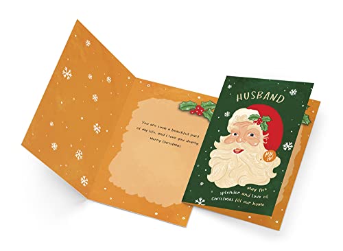 Merry Christmas Greeting Card for Husband - Eco-Friendly Thick Card Stock, Made in USA, 5x7.75 Inches with Premium Envelope