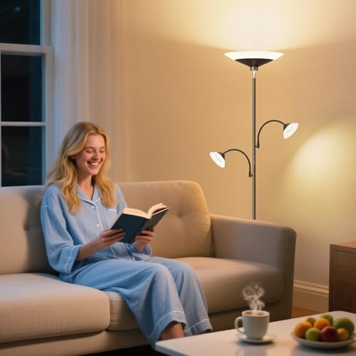 SIBRILLE 42W 3-Light Torchiere Floor Lamp, LED Tree Standing Lamp