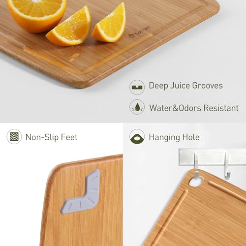 Carbonized Bamboo Cutting Board 15x11.4 Inches with Non-Slip Feet - Heat-Resistant Kitchen Chopping & Charcuterie Board