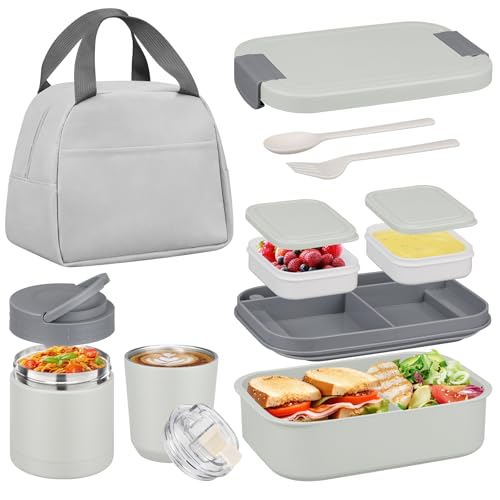 Gray Bento Lunch Box Set with Soup Thermo Food Jar and Tumbler for Kids & Adults