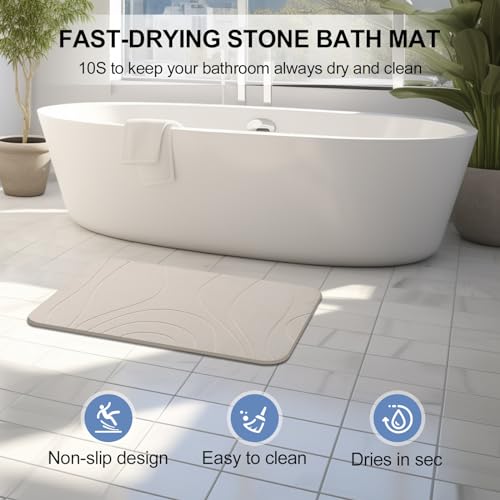 Diatomaceous Earth Bath Mat 2 Pack - Non-Slip Quick Dry Bathroom Floor Mat 24x15 Greyish White