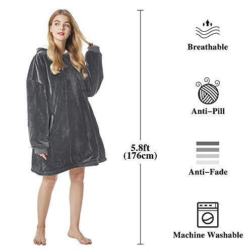 Felicigeely Dark Grey 35in Blanket Hoodie Wearable Blanket Sweatshirt for Women