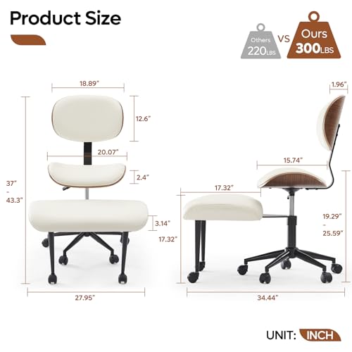 Ergonomic Cross Legged Office Chair with Adjustable Height & Bentwood Back - White / Contemporary