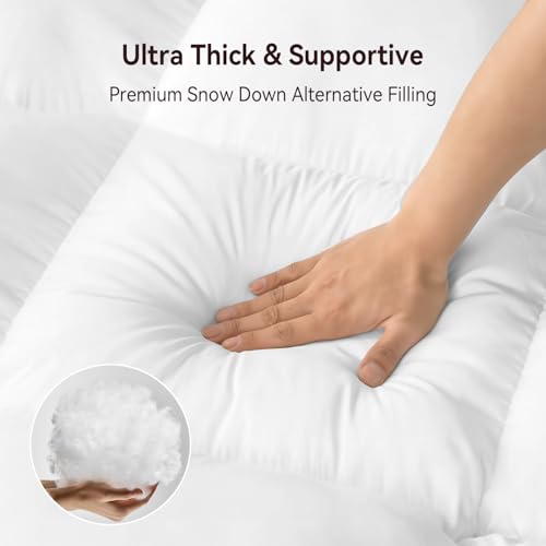 White King Mattress Topper - Thick Plush Pillow Top Mattress Pad for Extra Comfort