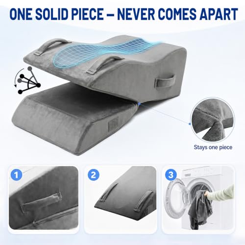 Dark Gray Leg Elevation Pillow for Post Surgery, Firm Foam Knee Wedge, Single Leg