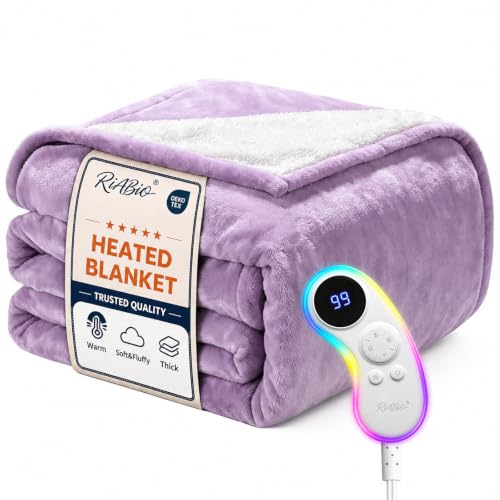 Purple Twin Electric Heated Blanket - Fast Even Heating, 9 Heat Levels