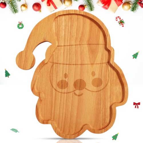 Bokon 12-Inch Santa Claus Wooden Charcuterie Board - Rubber Wood Xmas Serving Platter