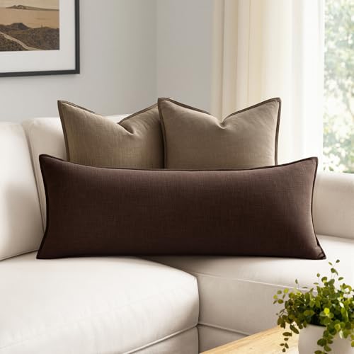 14x36 Inch Linen Pillow Cover - Dark Brown Decorative Lumbar Cushion