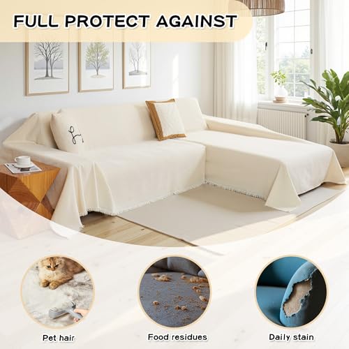 Beige XX-Large Sectional Couch Cover for L-Shaped Sofa - 2 Piece Furniture Protector