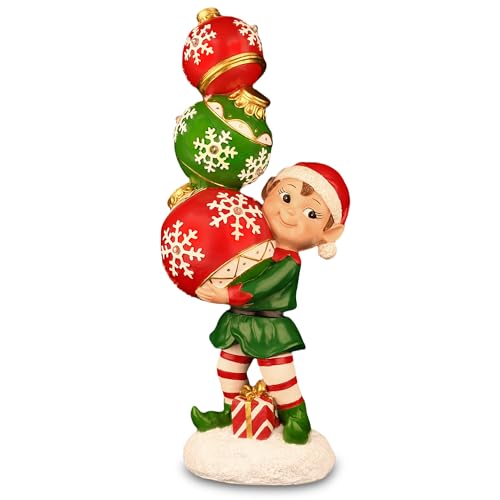 YUETJIN 12" Christmas Elf Figurine with Color-Changing LED Ornaments - Multicolor