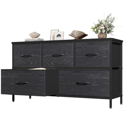 OLIXIS Black 5-Drawer Dresser for Bedroom & Closet Storage, 11.9"D x 38.1"W x 20.9"H