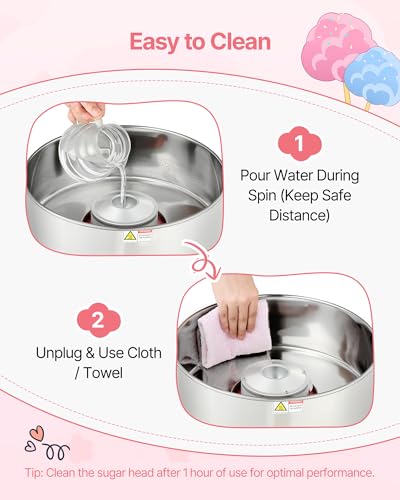 VEVOR Commercial Cotton Candy Machine 1000W Pink Slant Surface Without Cover